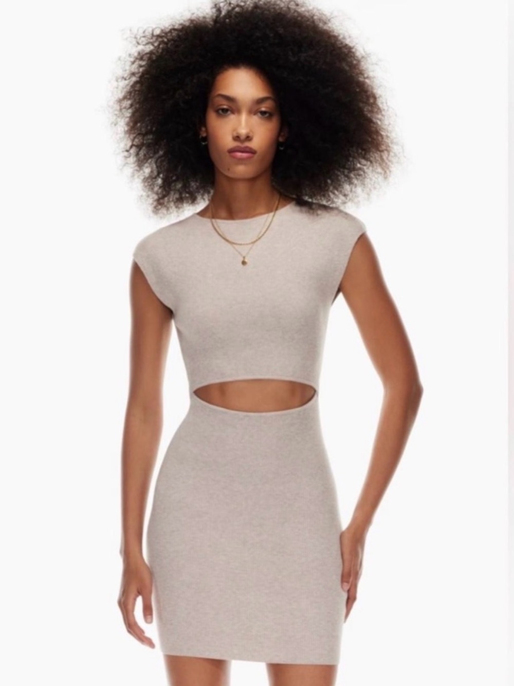 Wilfred Free Beige Ribbed Knit Dress XS